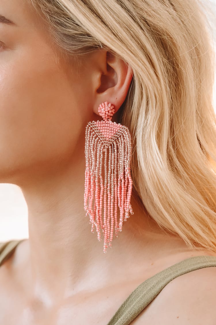 Pink Beaded Earrings - Fringe Earrings - Seed Bead Earrings - Lulus