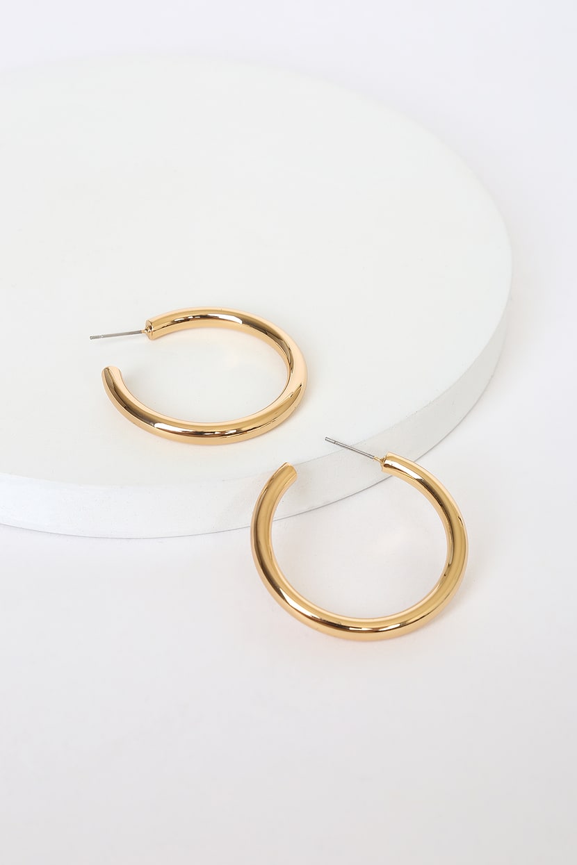 14KT Gold Earrings - Hoop Earrings - Gold Plated Earrings - Lulus