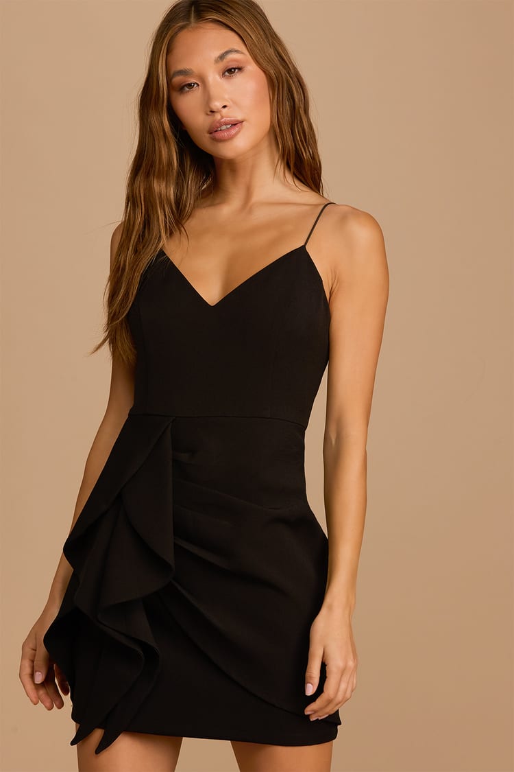 Black Mini Dress - Tulip Mini Dress - Ruffled Sleeveless Dress - Lulus