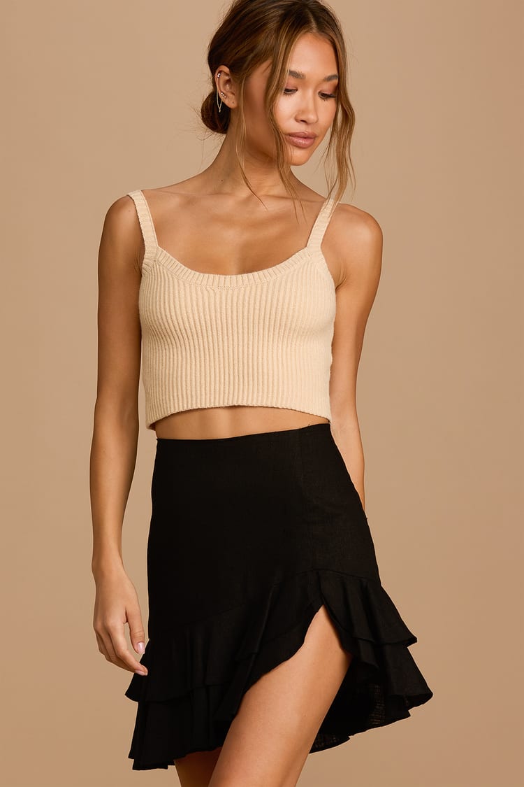 Black Linen Skirt - Ruffled Mini Skirt - Tiered Mini Skirt - Lulus