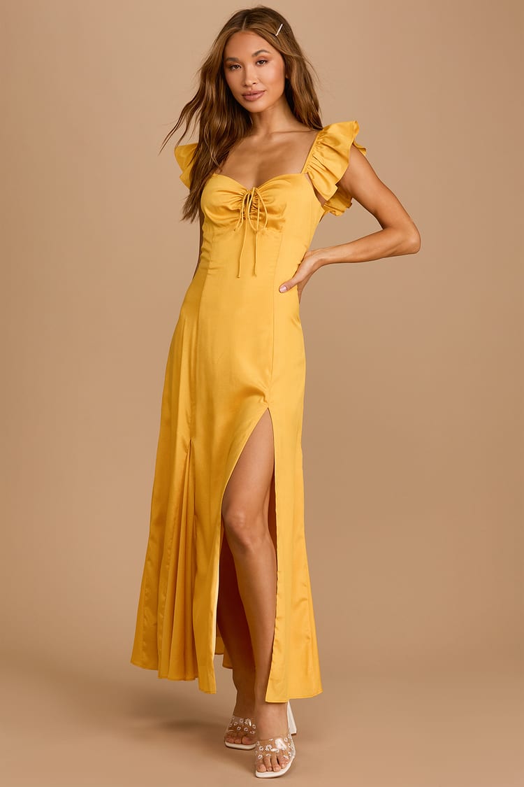 Yellow Maxi Dress - Ruffled Maxi Dress - Button Back Dress - Lulus