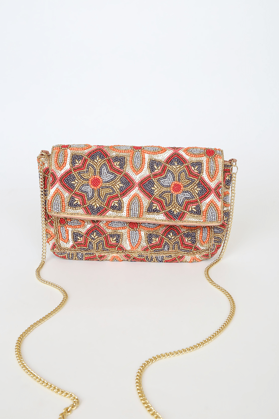 Gold Multi Beaded Clutch - Floral Beaded Clutch - Sequin Clutch - Lulus