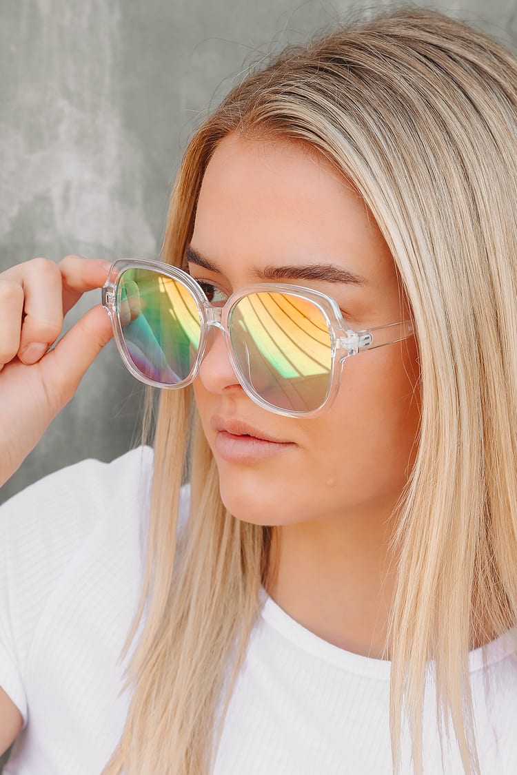 Clear Sunglasses - Square Sunglasses - Rainbow Lens Sunglasses - Lulus
