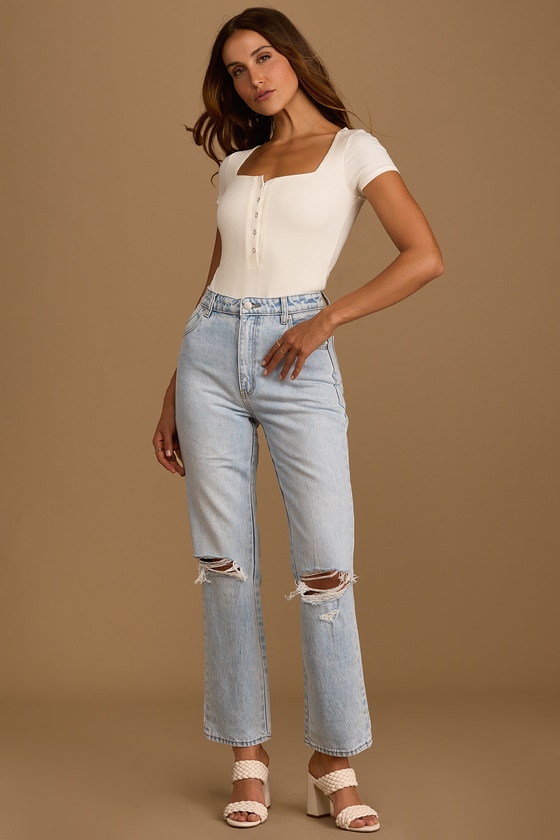 light wash high rise jeans