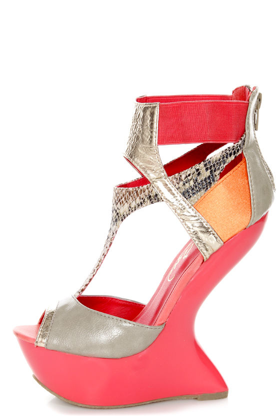 Privileged Blithe Coral & Grey Texture Block Heelless Platforms - $64. ...