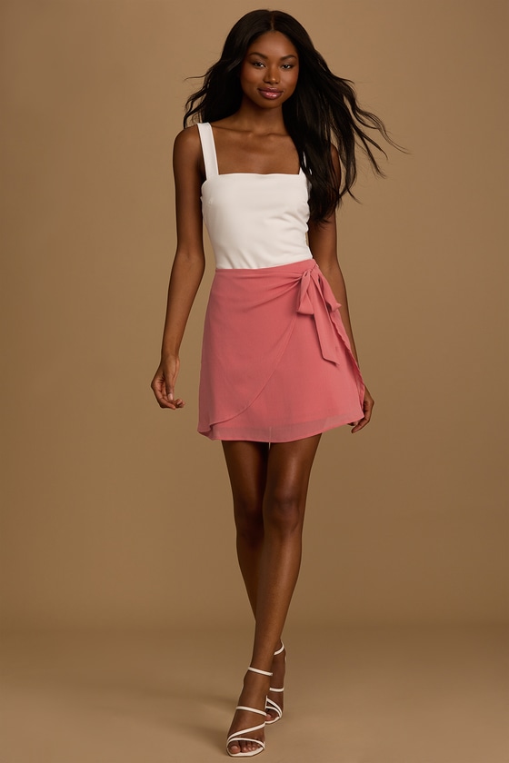 pink mini skirt and top