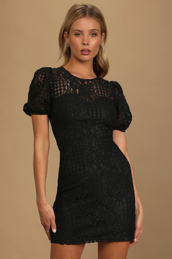 Black Lace Dress - Lace Mini Dress - Puff Sleeve Dress - Lulus