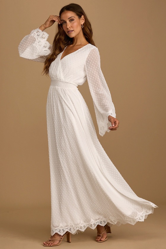 Story of Romance White Lace Long 2024 Sleeve Maxi Dress NWT, Lulus