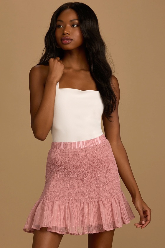 Mauve Pink Skirt - Smocked Mini Skirt 