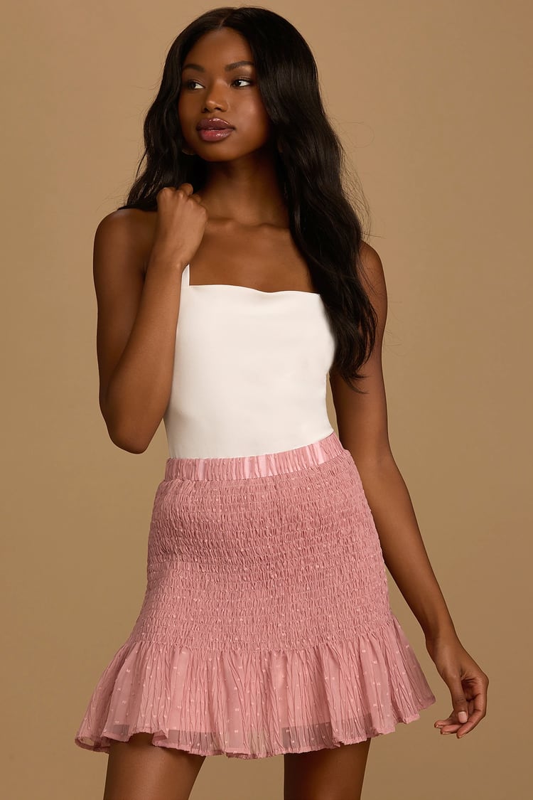 Mauve Pink Skirt - Smocked Mini Skirt - Swiss Dot Mini Skirt - Lulus