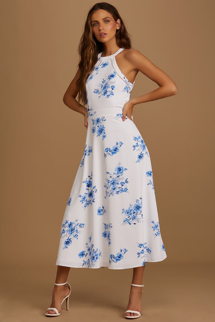 Floral Print Midi Dress - Halter Neckline Dress - Tie-Back Dress - Lulus