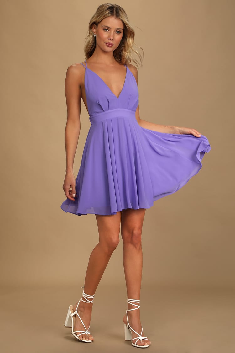 Lavender Skater Dress - Chiffon Mini Dress - Plunge Skater Dress - Lulus