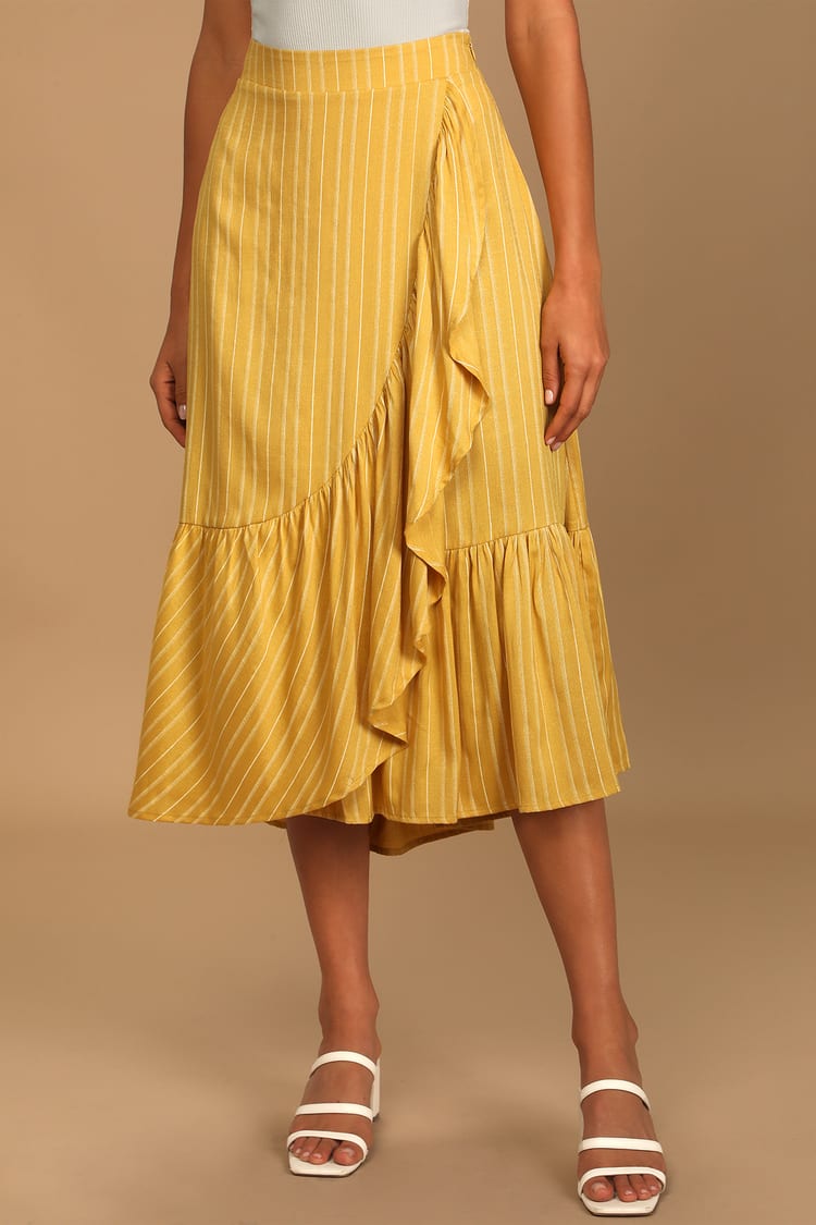 Mustard Stripe High Waisted Wrap Skirt