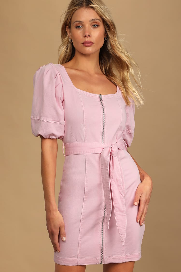 Vero Moda Ellinor - Pink Denim Dress - Puff Sleeve Dress - Lulus