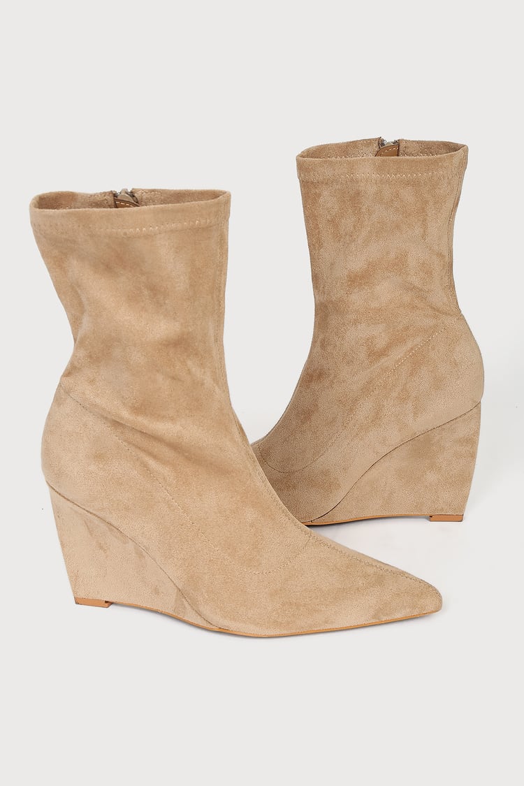 Light Nude Sock Boots - Pointed-Toe Boots - Wedge Boots - Lulus