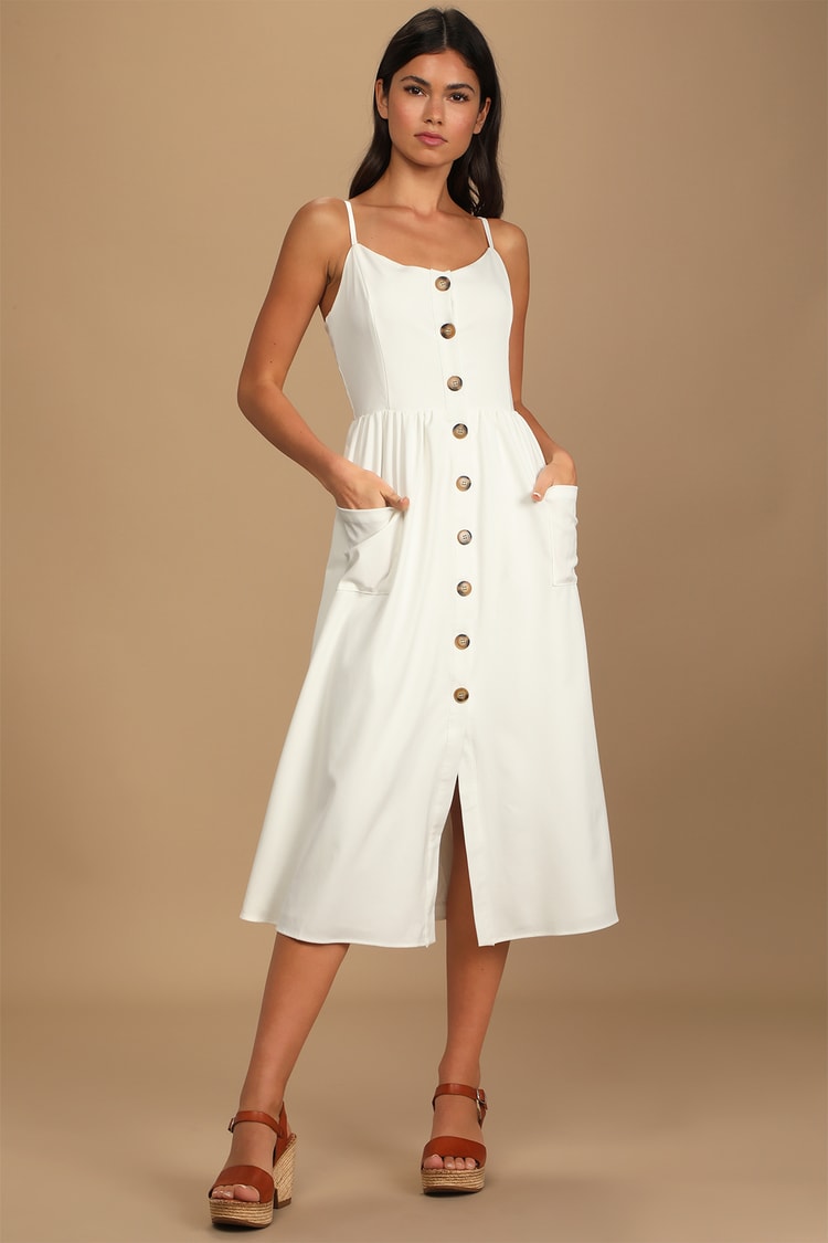 White Midi Dress - Button Front Dress - Button-Up Dress - Midi - Lulus