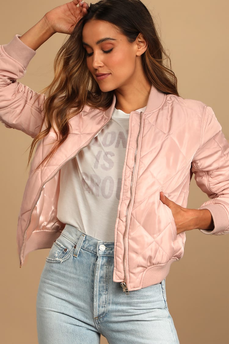 Cute Blush Pink Bomber - Quilted Bomber Jacket - Pink Jacket - Lulus
