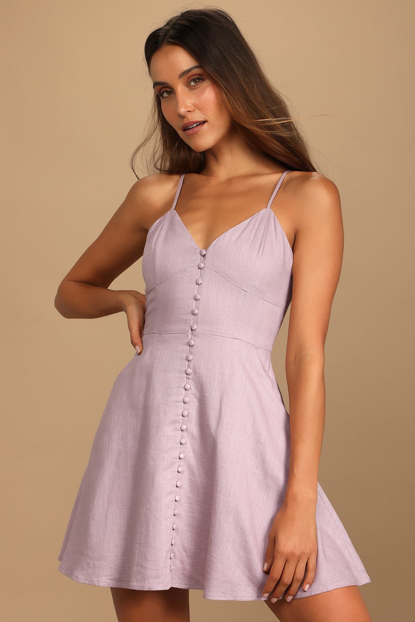 Purple Mini Dress - Button-Up Dress - Skater Mini Dress - Lulus