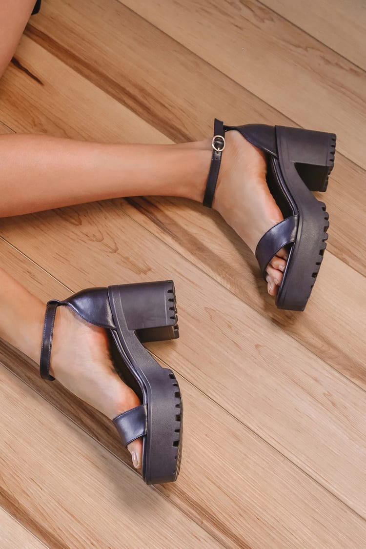 Black Platform Sandals - Ankle Strap High Heels - Heeled Sandals - Lulus