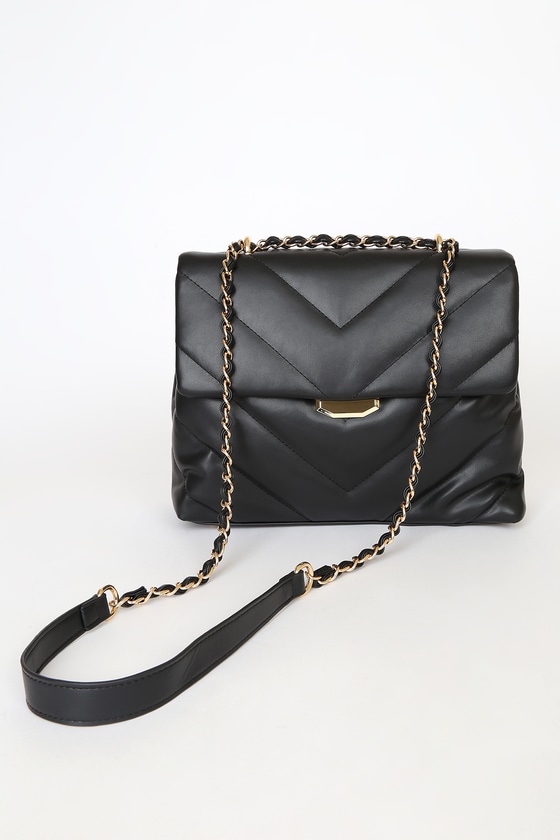 Black Quilted Handbag - Crossbody Bag - Chain Strap Bag - Lulus