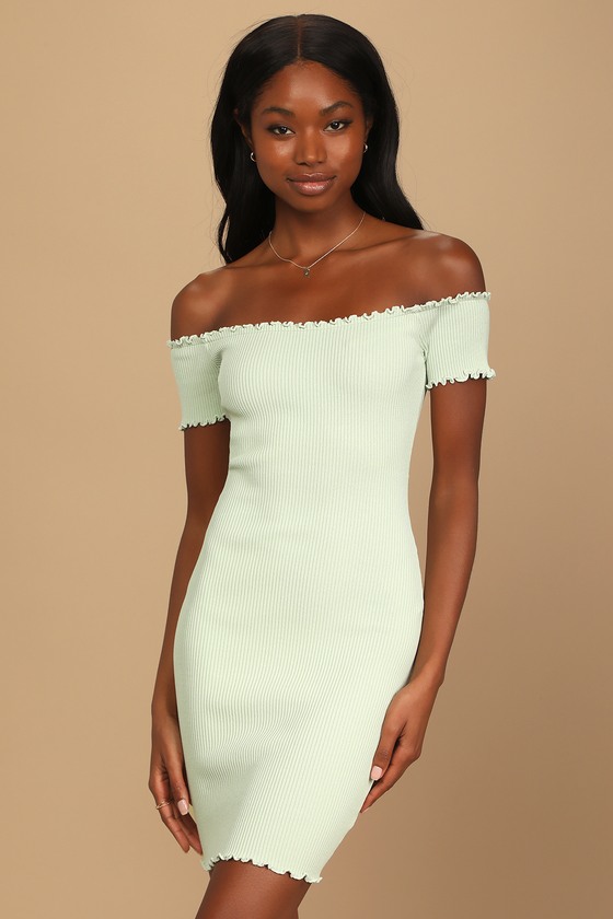 White ribbed off the hotsell shoulder dress