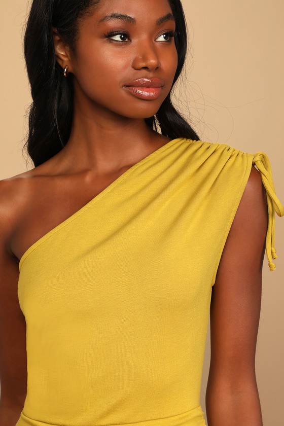 Mustard yellow one shoulder dress hotsell