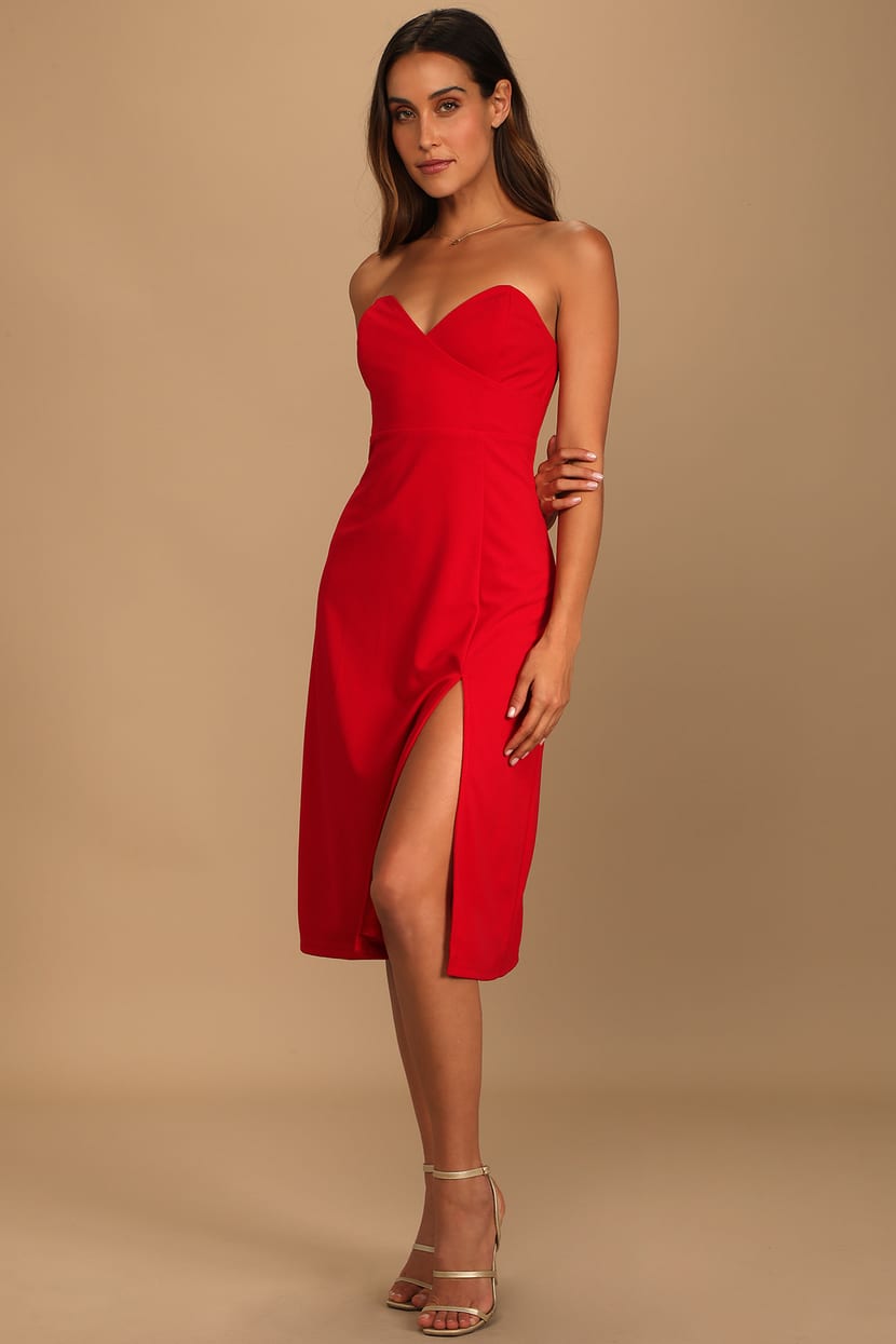 Red Midi Dress - Strapless Midi Dress - Red Strapless Dress - Lulus