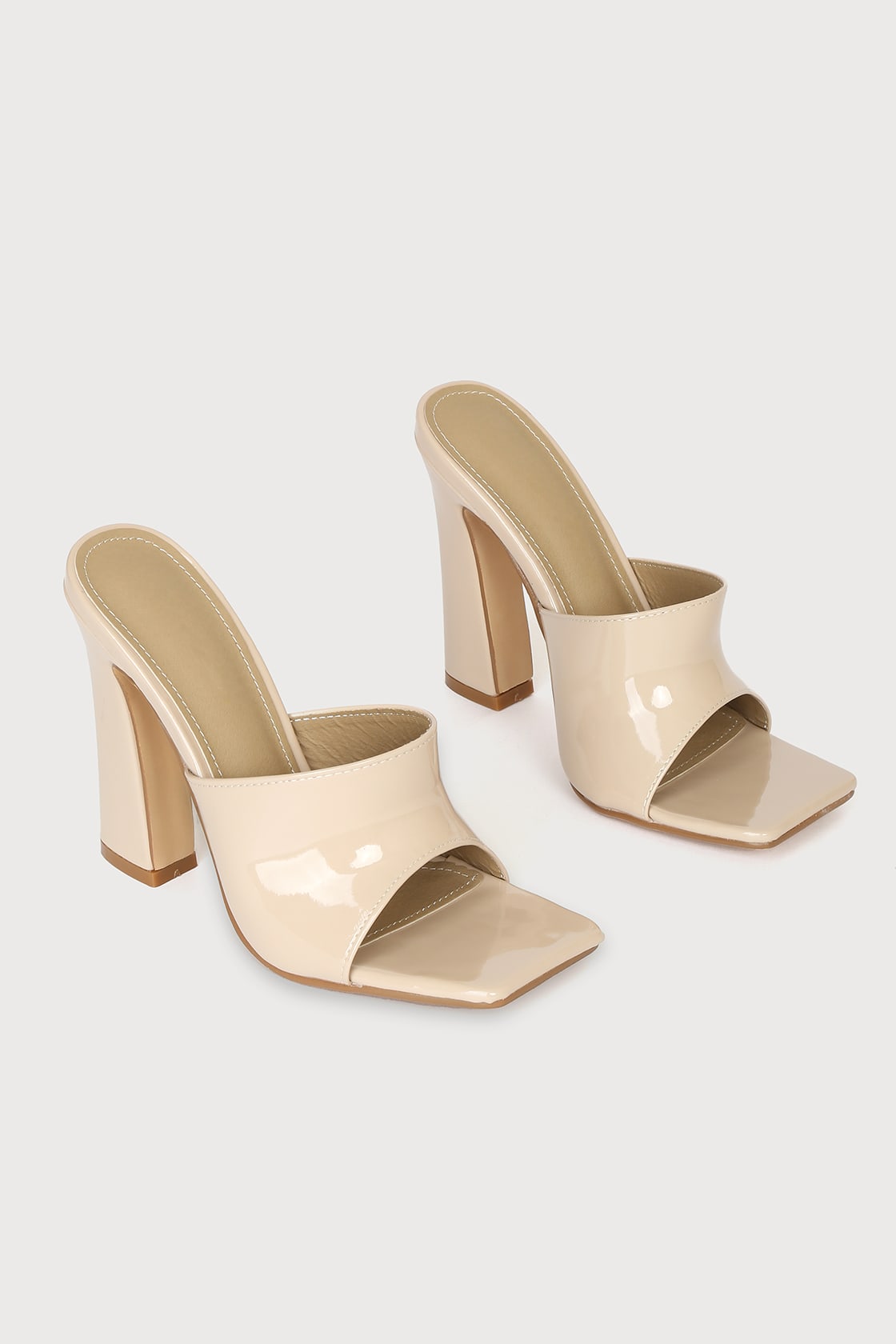 Cream Heels - Patent Heels - High Heel Sandals - Slide Sandals - Lulus