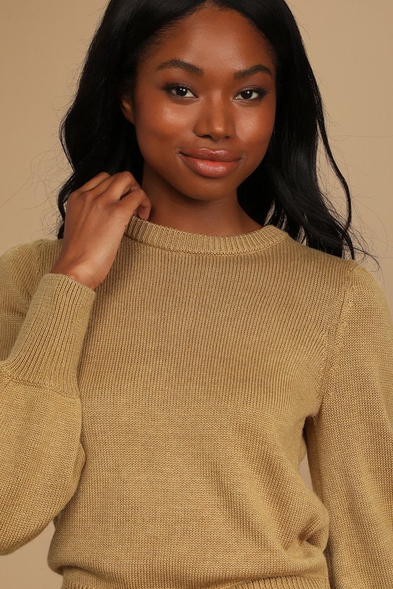 Cozy Tan Sweater Ribbed Knit Sweater Long Sleeve Sweater Lulus