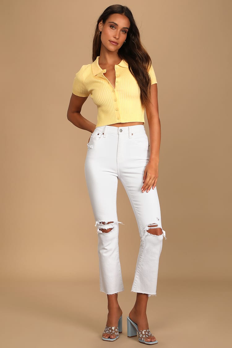 Daze Denim Shy Girl - White Ripped Jeans - Cropped Flared Jeans - Lulus