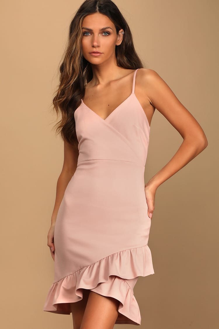 Sexy Light Pink Dress - Bodycon Dress - Surplice Dress - Lulus