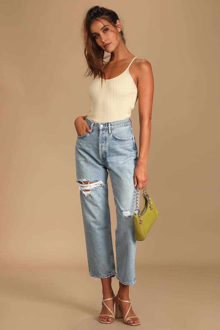 AGOLDE 90s Crop Mid Rise - Light Wash Jeans - Straight Jeans - Lulus
