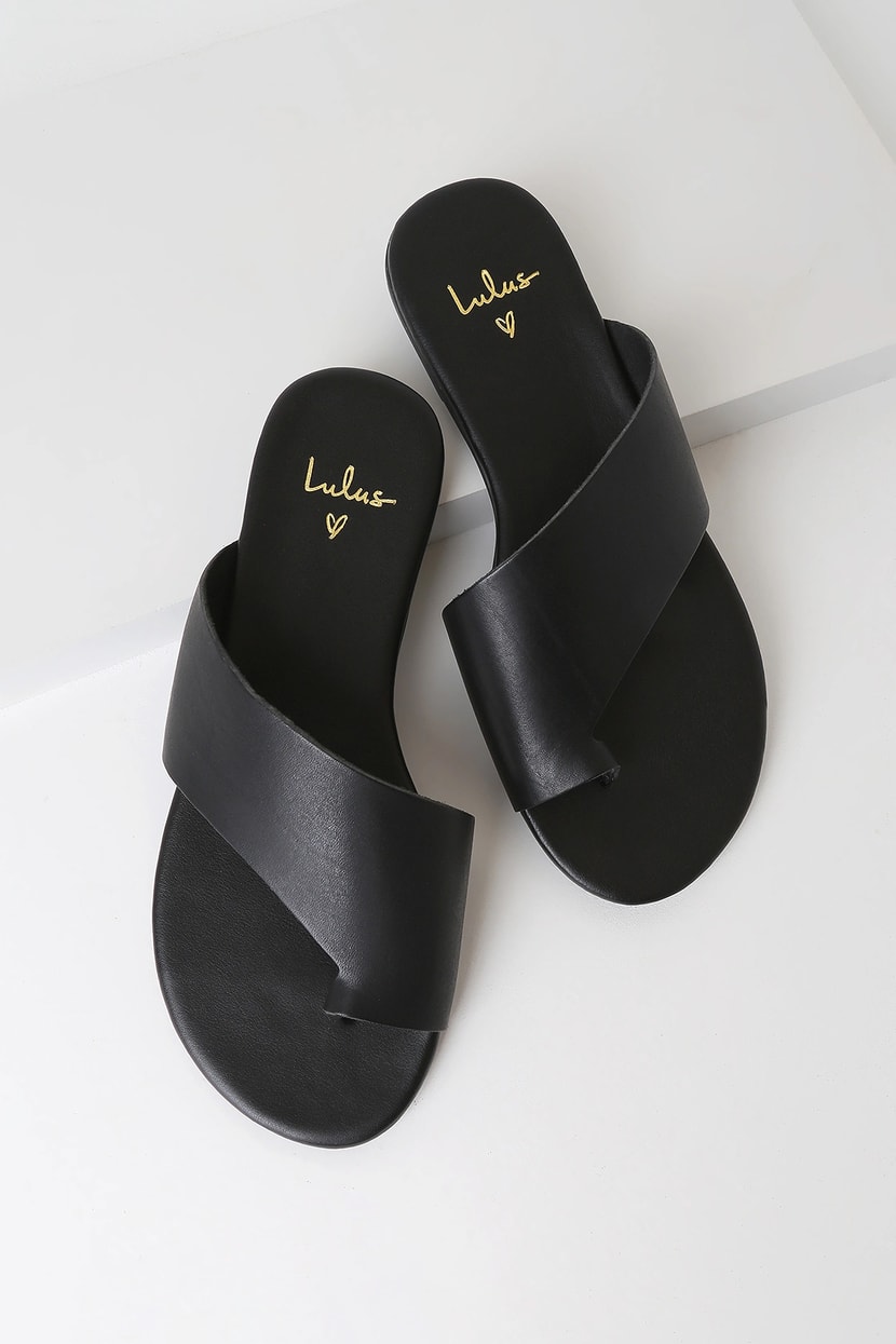 Cute Black Sandals - Slide Sandals - Black Leather Sandals - Lulus