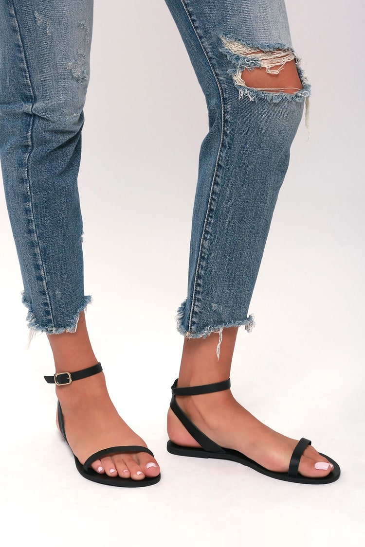 Lulus Colette - Black Nappa Leather Sandals - Ankle Strap Sandals