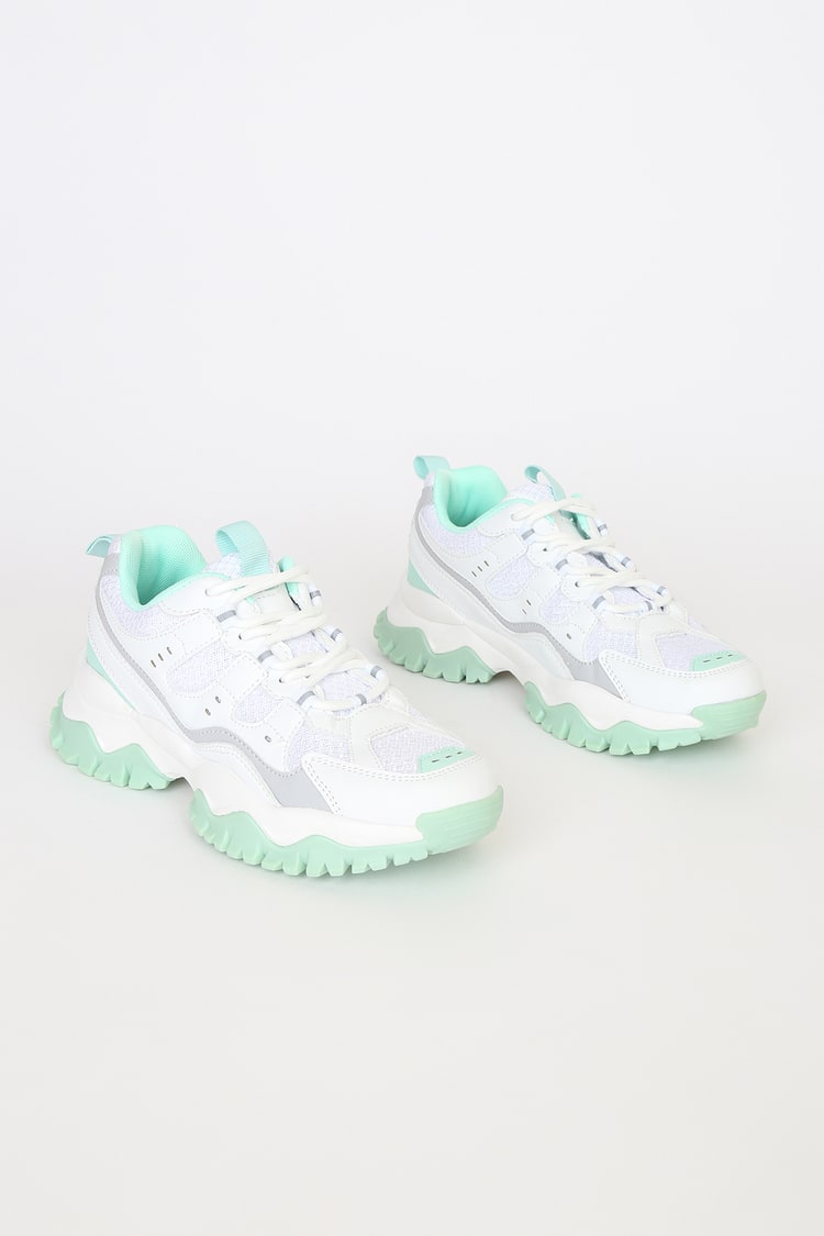 White and Green Sneakers - Chunky Sneakers - Dad Sneakers - Lulus