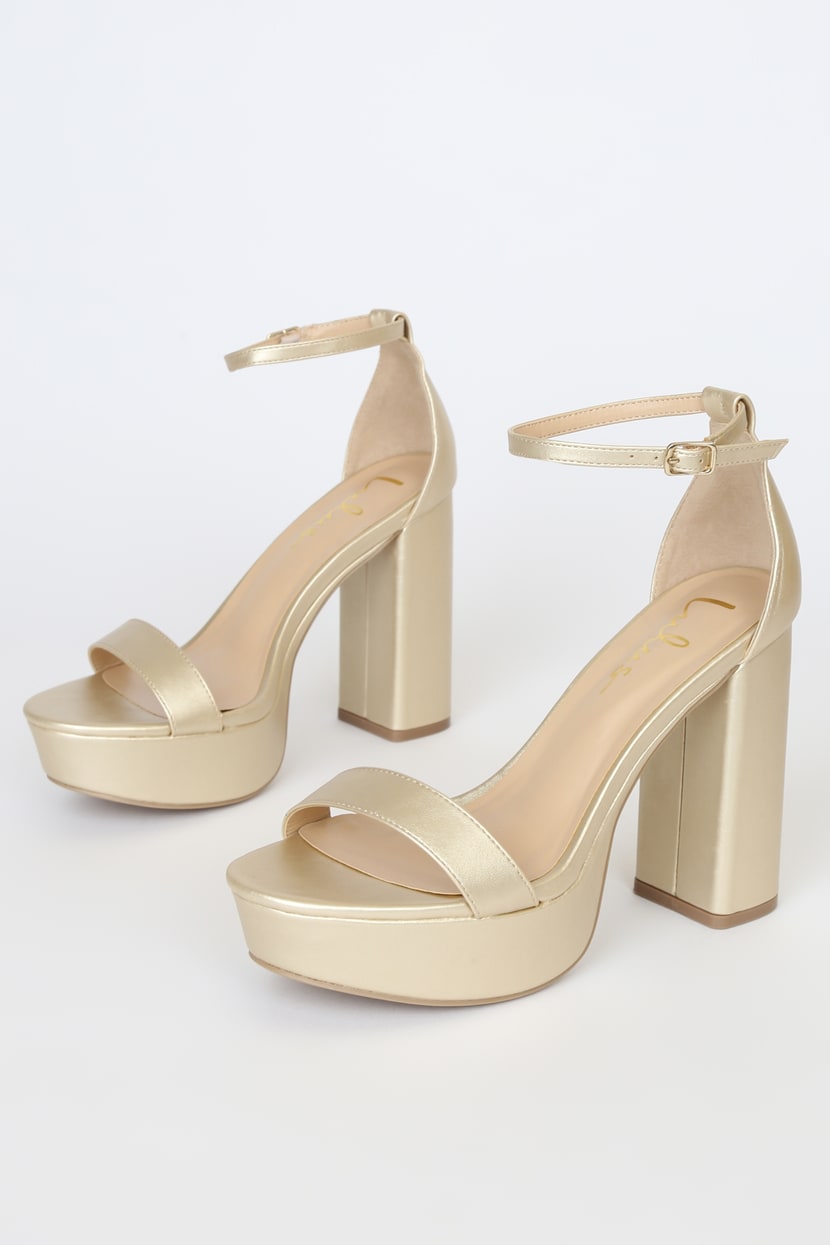 Gold Platform Heels - Ankle Strap Heels - Faux Leather Heels - Lulus