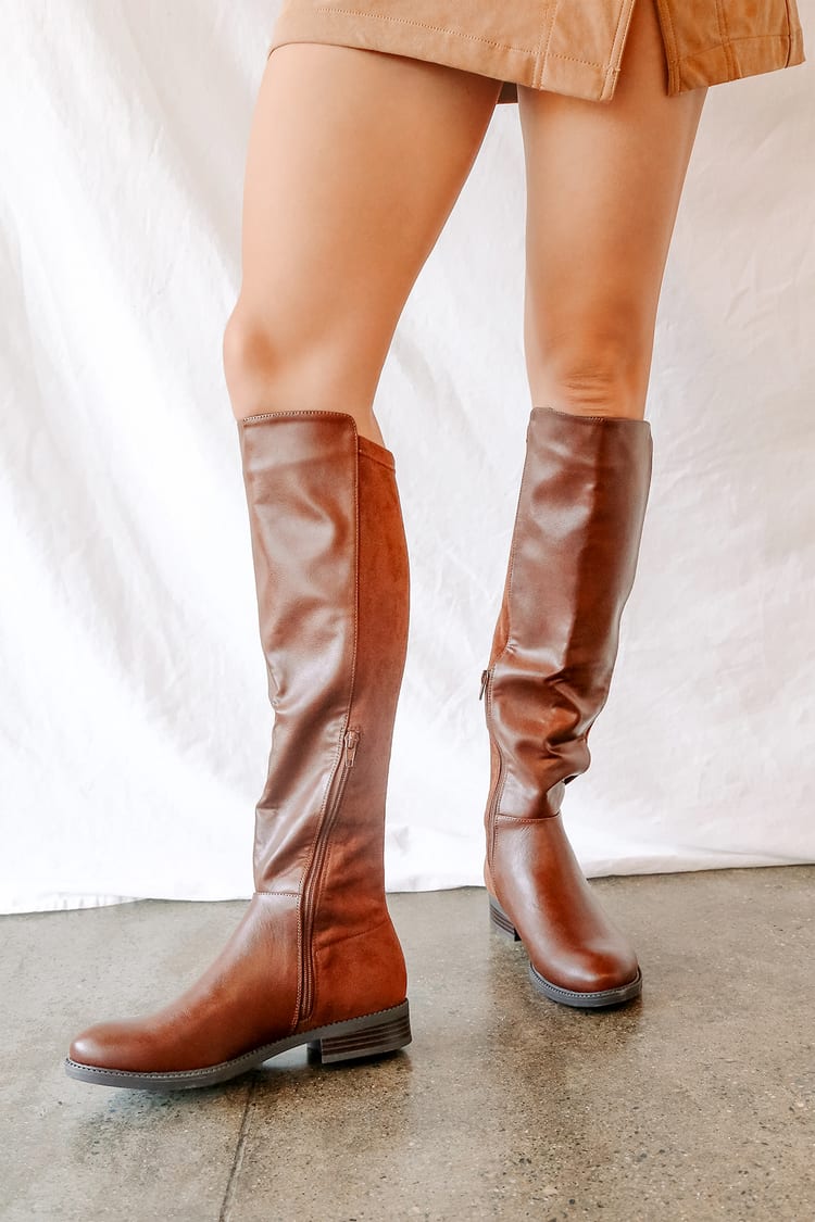 Brown Knee High Boots - Faux Leather Boots - Tall Suede Boots - Lulus