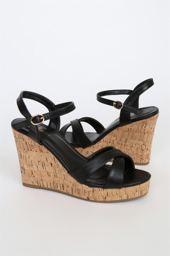 Cute Black Sandals - Wedge Sandals - Cork Sandals - Lulus