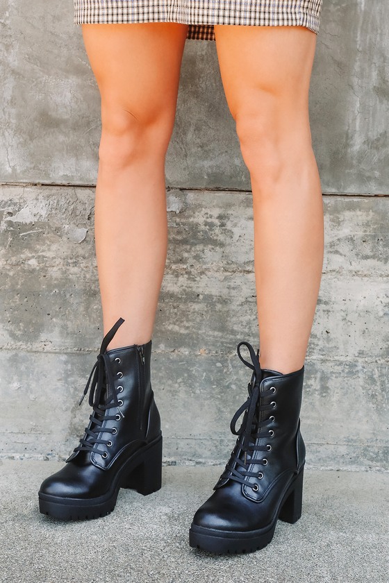 Black Lace-Up Boots - Chunky Platform Boots - Mid-Calf Boots - Lulus