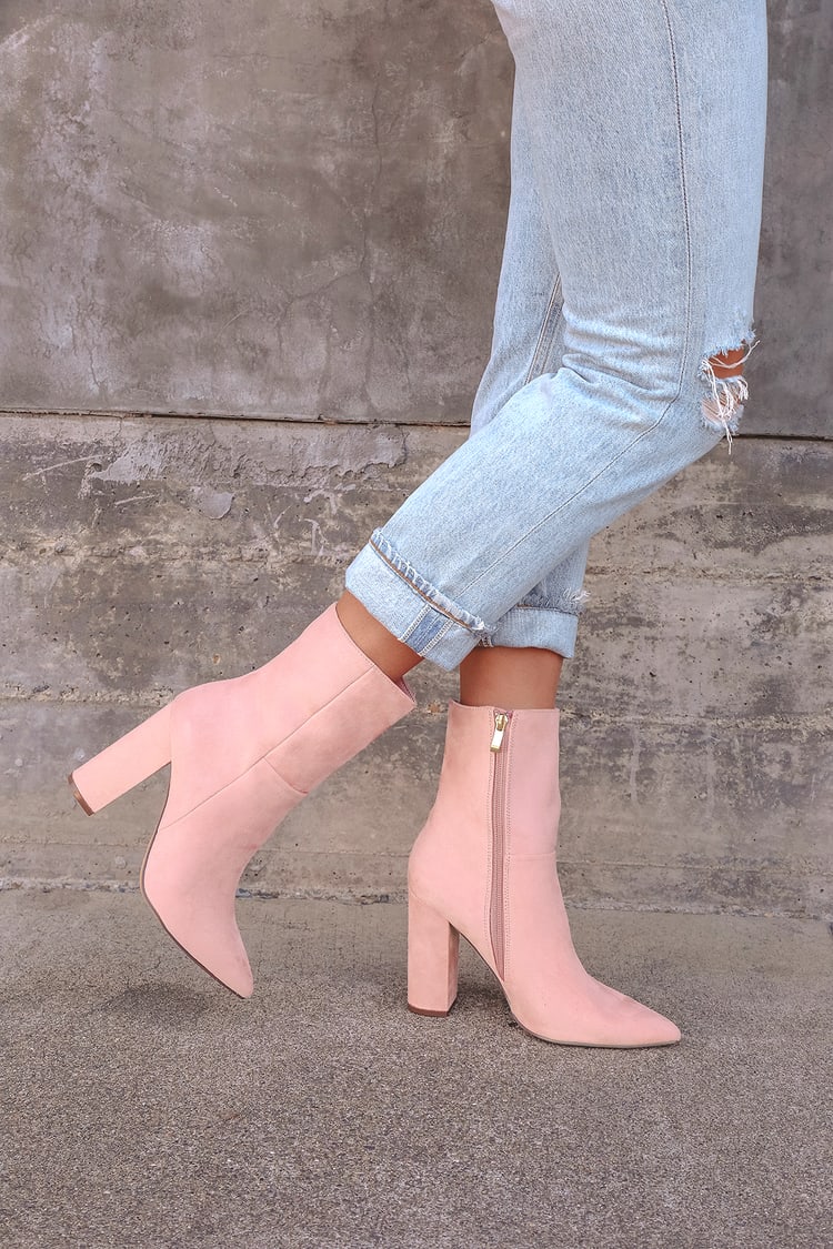Pink Suede Pointed Toe Boots - Block Heel Boots - Boots for Women - Lulus
