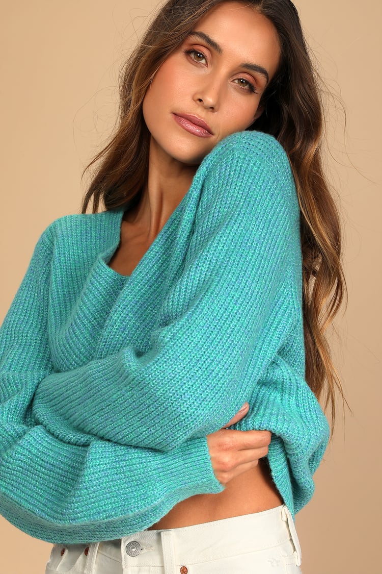Teal Multi Sweater - Knit Sweater - V-Neck Sweater - Women's Tops - Lulus
