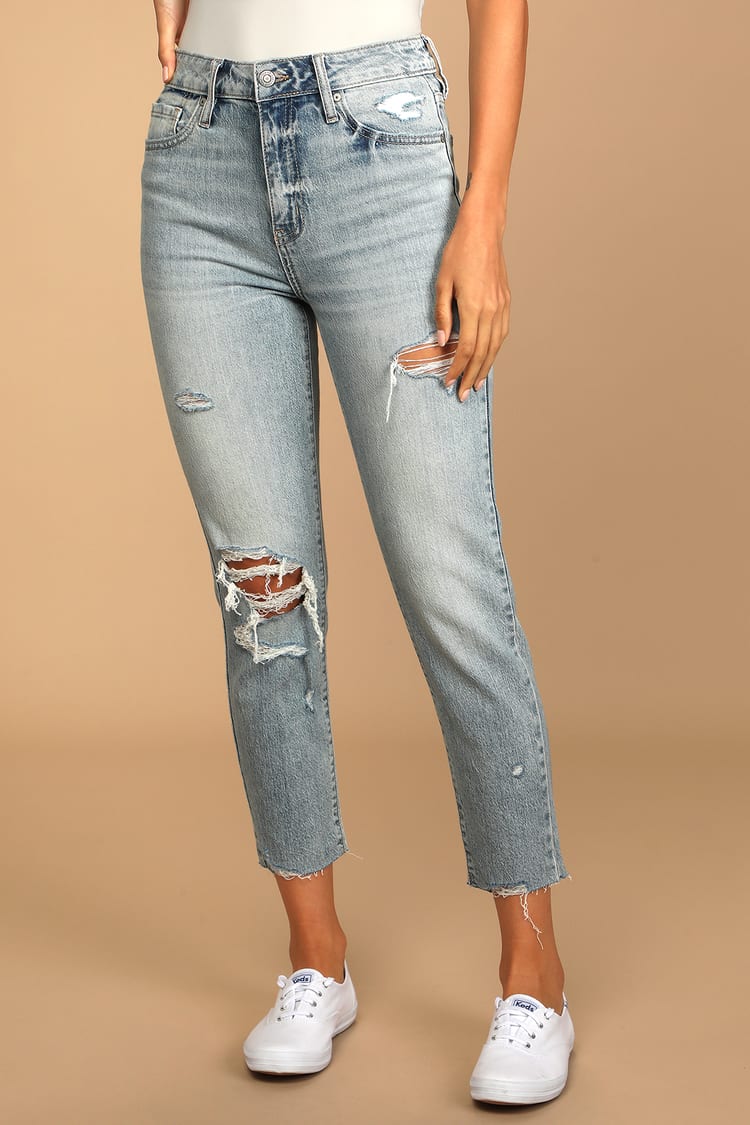 Light Wash Mom Jeans - High-Waisted Denim Jeans - Ripped Jeans - Lulus