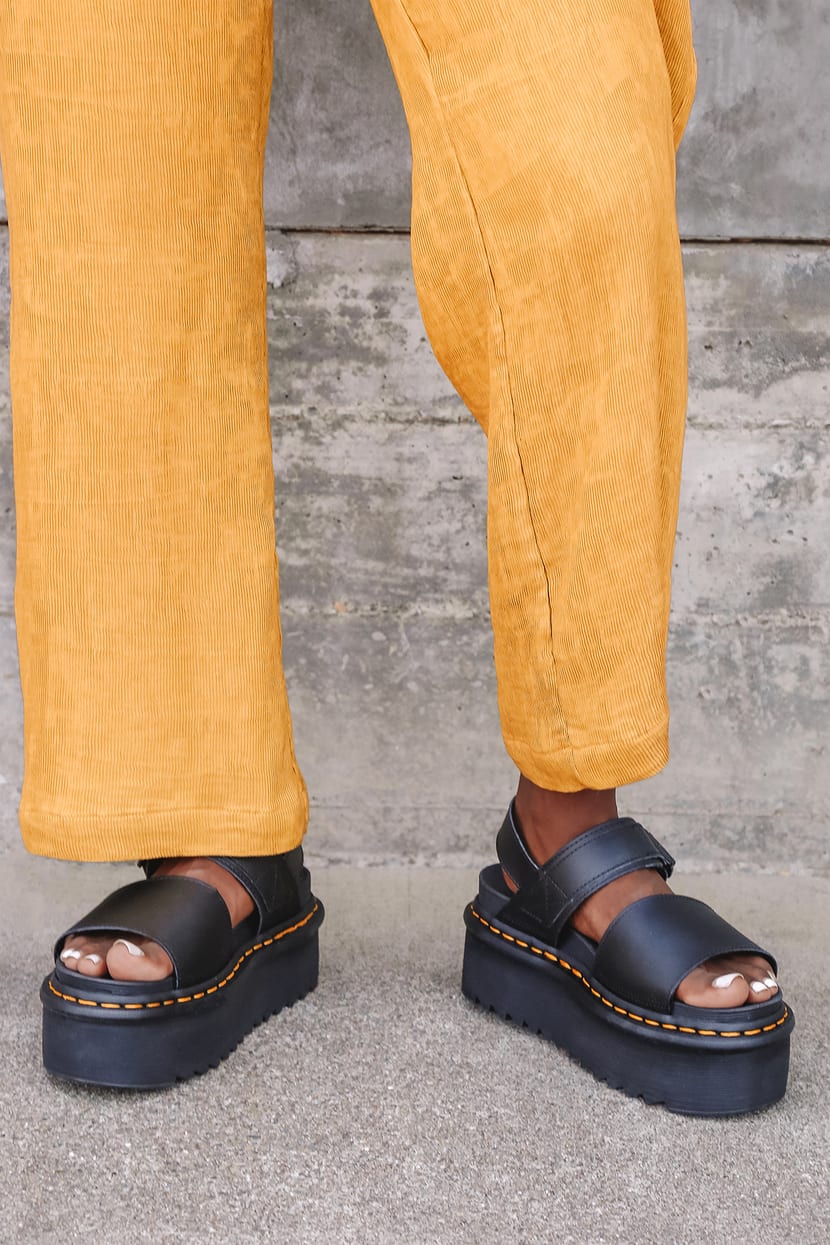 Dr. Martens Voss Quad - Black Sandals - Flatform Leather Sandals - Lulus