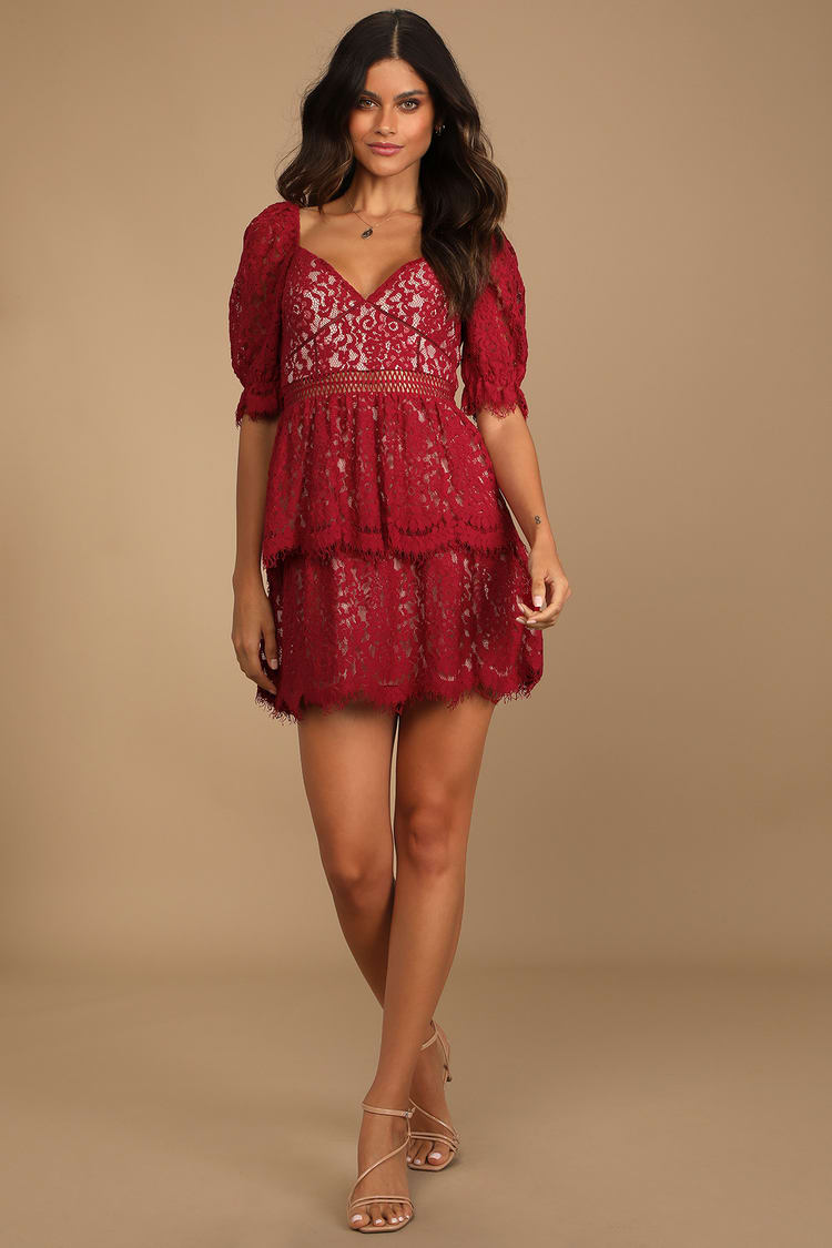 Buy Forever New Red Iris Lace Mini Dress from Next Luxembourg