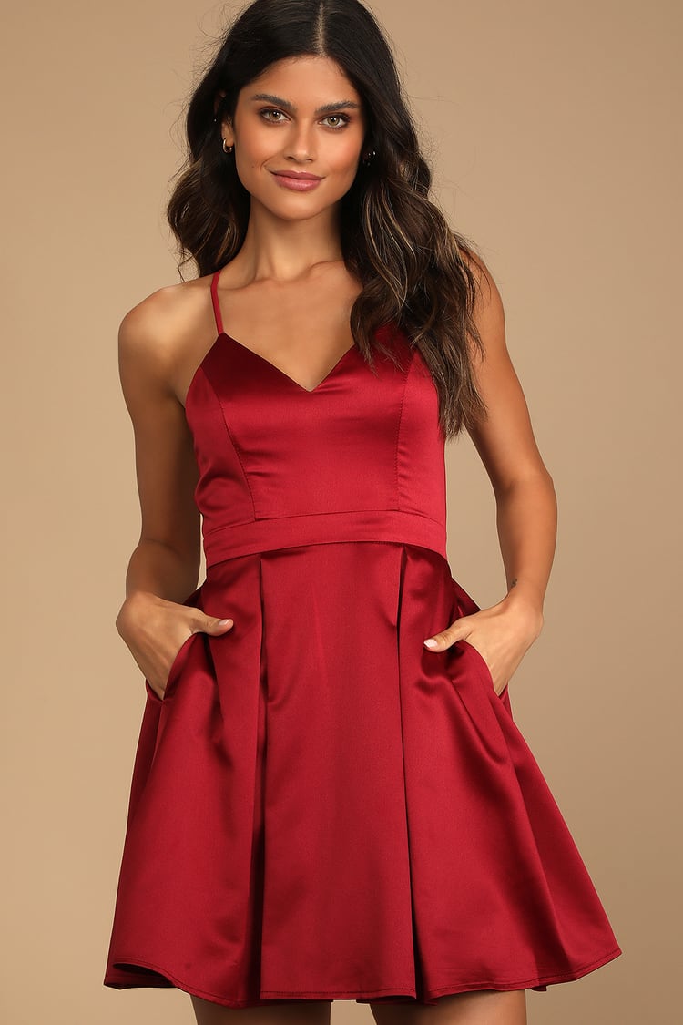 Wine Red Skater Dress - Strappy Skater Dress - Homecoming Dress - Lulus