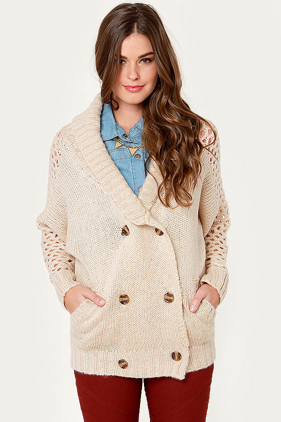 Cozy Beige Sweater - Cardigan Sweater - Double-Breasted Cardigan - $67. ...