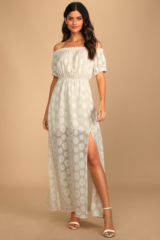 cream off the shoulder maxi dress