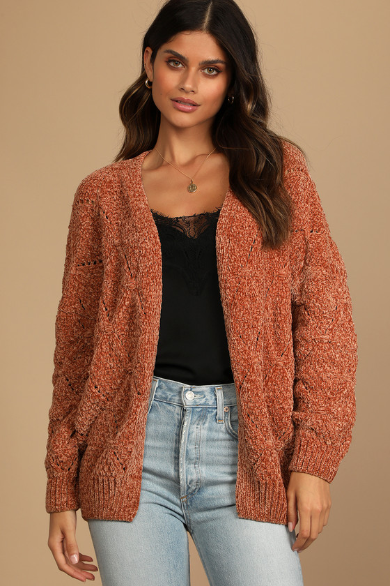 Brown Chenille Sweater - Cable Knit Cardigan - Women's Cardigans - Lulus