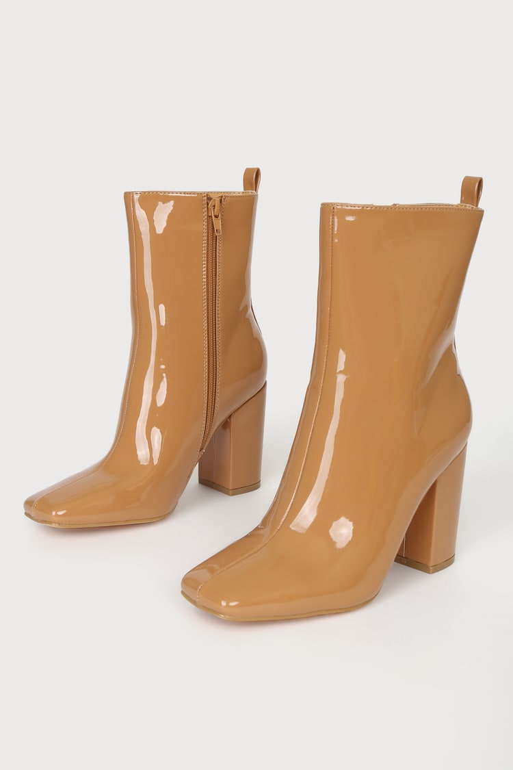 Camel Patent Boots - Square Toe Boots - Mid-Calf Boots - Lulus