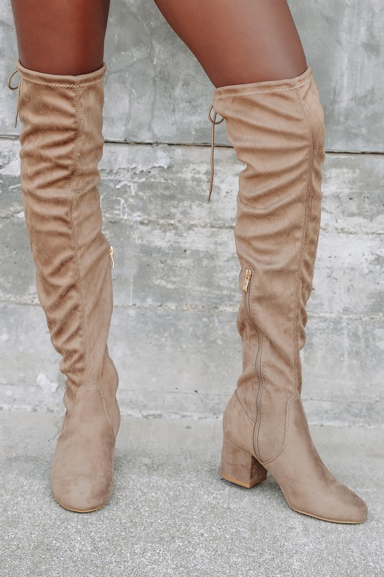 Women's Taupe Boots - Vegan Suede Boots - Over-the-Knee Boots - Lulus